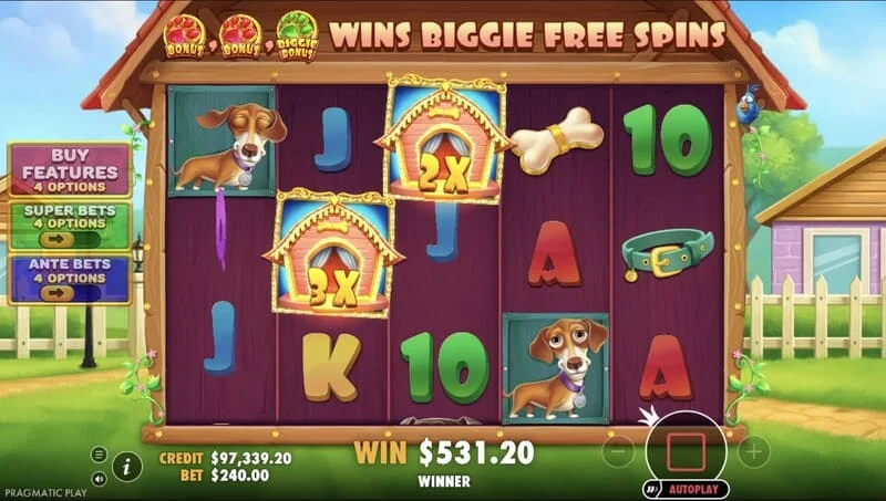 The Big Dog House – laimėjimas pagrindiniame žaidime