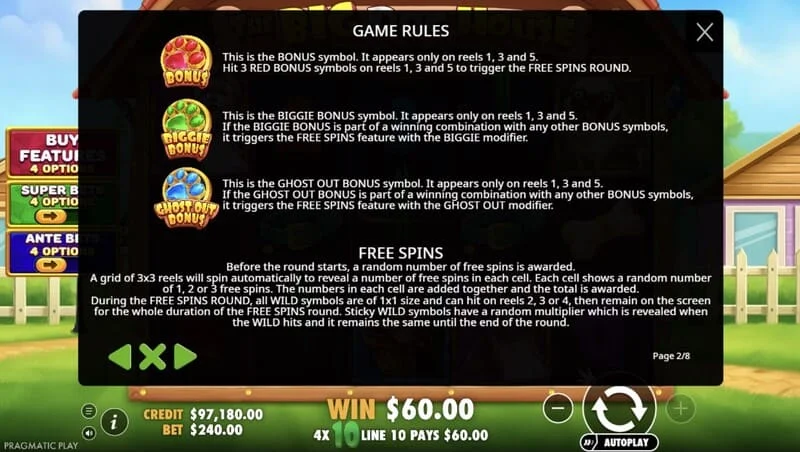 The Big Dog House – bonus simboliai ir spalvotos pėdos